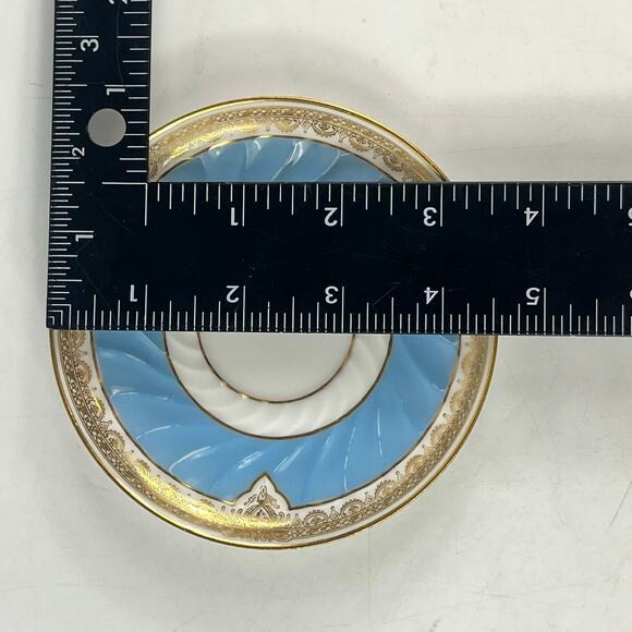 Antique French Demitasse Cup & Saucer Mansard Paris Blue Gold Monogram Porcelain - Picture 12 of 13